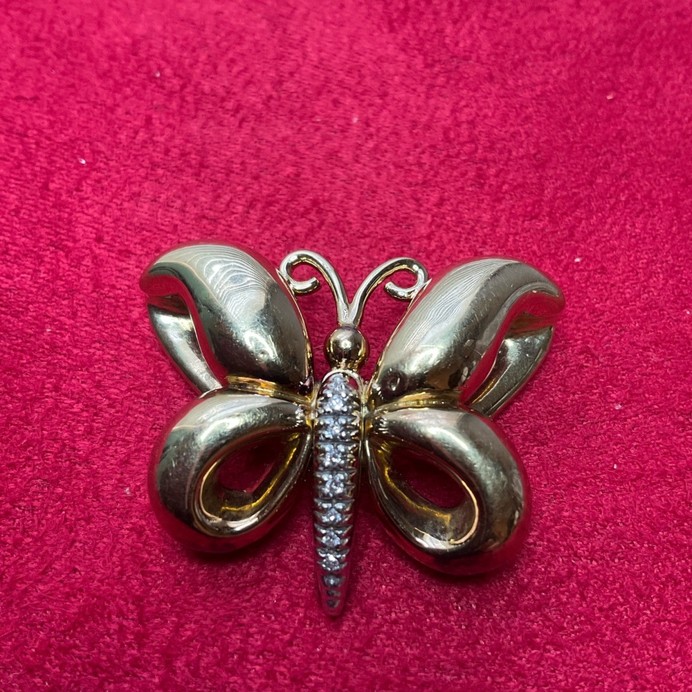 14K Yellow Gold Diamond Butterfly Pendant